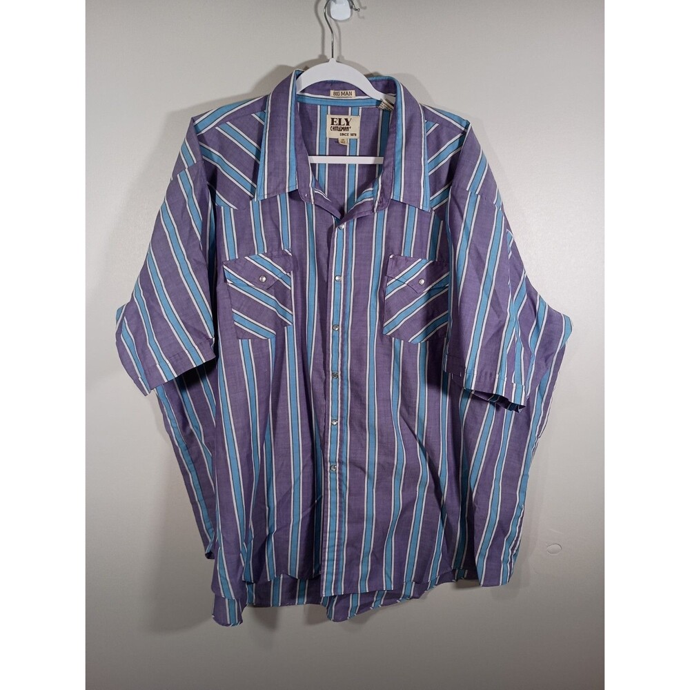 Ely Cattleman Shirt Mens Big 4X Gray Striped Western Pearl Snap Striped Rodeo